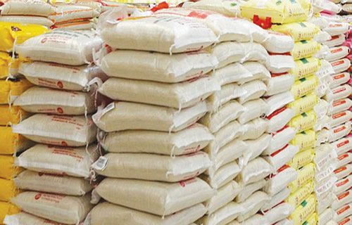 Pallets of bags of rice